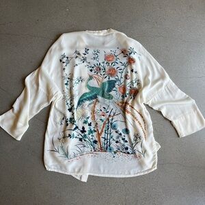 JENS PIRATE BOOTY x FREE PEOPLE BOHO FLORAL PEACOCK CRANE KIMONO ANTHROPOLOGIE